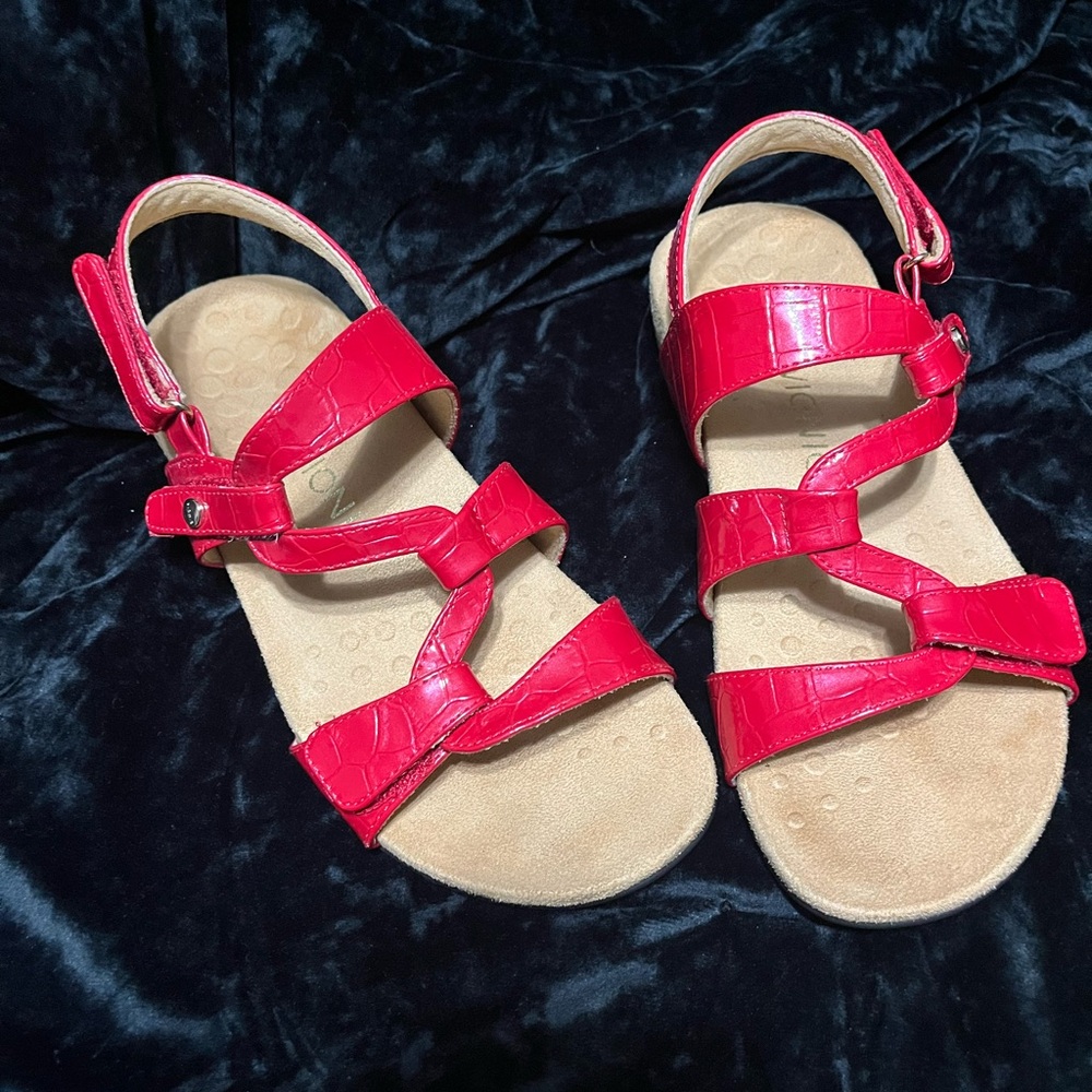 Vionic Red Back-Strap Adjustable Leather Sandals - image 1